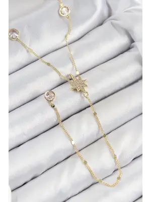 Pirinç Zirkon Taşlı Kutup Yıldızı Model Gold Renk Y Kolye