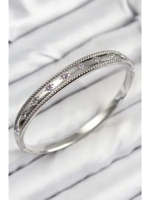 Pirinç Zirkon Taşlı Kutup Yıldızı Model Gümüş Renk Kadın Kelepçe