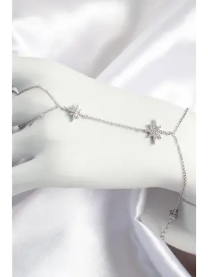 Pirinç Zirkon Taşlı Kutup Yıldızı Model Gümüş Renk Kadın Şahmeran