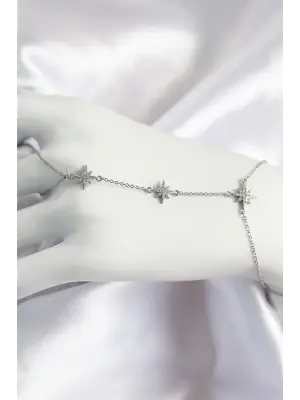 Pirinç Zirkon Taşlı Kutup Yıldızı Model Gümüş Renk Kadın Şahmeran