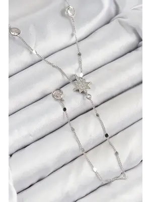 Pirinç Zirkon Taşlı Kutup Yıldızı Model Gümüş Renk Y Kolye