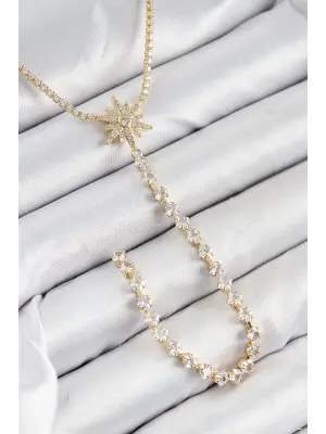 Pirinç Zirkon Taşlı Kutup Yıldızı Model Gümüş Renk Y Kolye