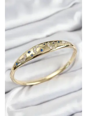 Pirinç Zirkon Taşlı Kutup Yıldızı Ve Hilal Model Gold Renk Kadın Kelepçe