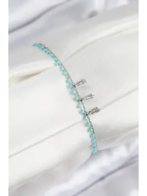 Pirinç Zirkon Taşlı Mavi Boncuklu Model Gümüş Renk Kadın Bileklik