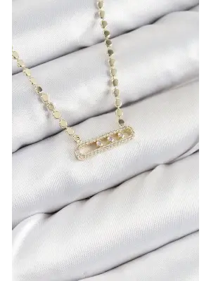 Pirinç Zirkon Taşlı Messika Model Ezme Zincir Gold Renk Kadın Kolye
