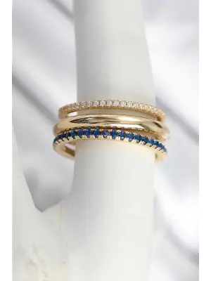 Pirinç Zirkon Taşlı Mix Renk 3Lü Kadın Yüzük