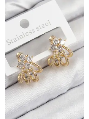 Pirinç Zirkon Taşlı Model Gold Renk Kadın Küpe
