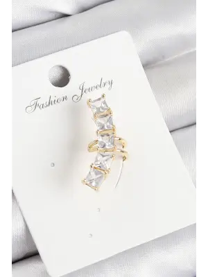 Pirinç Zirkon Taşlı Model Gold Renk Sağ Kıkırdak Küpe