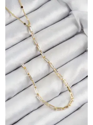 Pirinç Zirkon Taşlı Model Gold Renk Y Kolye