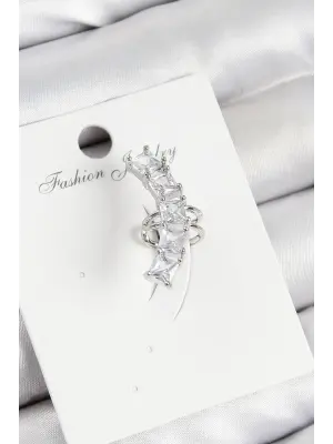 Pirinç Zirkon Taşlı Model Gümüş Renk Sağ Kıkırdak Küpe