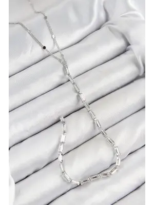 Pirinç Zirkon Taşlı Model Gümüş Renk Y Kolye