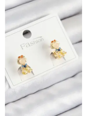 Pirinç Zirkon Taşlı Pamuk Prenses Model Gold Renk Çocuk Küpe