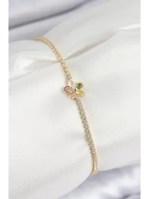 Pirinç Zirkon Taşlı Papatya Model Gold Renk Kadın Bilekilk