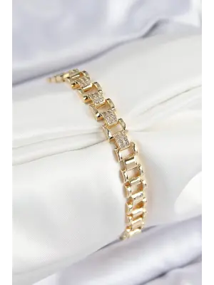 Pirinç Zirkon Taşlı Parçalı Model Gold Renk Kadın Bileklik