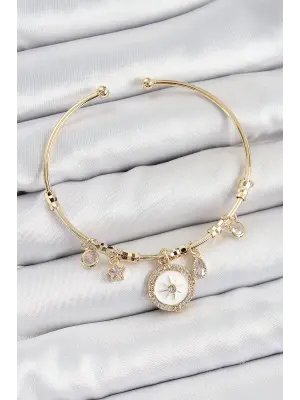 Pirinç Zirkon Taşlı Pusula Model Gold Renk Charm Bileklik