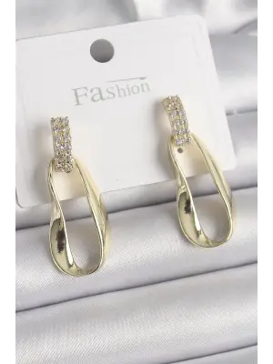  Zirkon Taşlı Sallantı Çelik Küpe