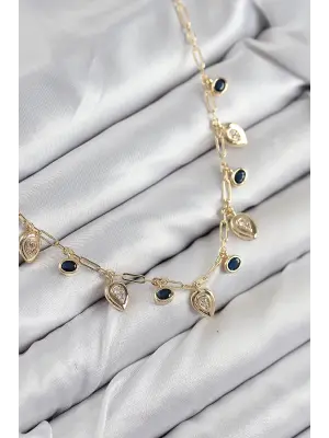 Pirinç Zirkon Taşlı Sallantılı Damla Model Gold Renk Kadın Kolye