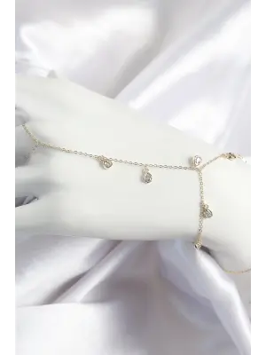 Pirinç Zirkon Taşlı Sallantılı Damla Model Gold Renk Kadın Şahmeran