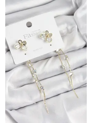 Pirinç Zirkon Taşlı Sallantılı Kelebek Model Gold Renk 925 Ayar Gümüş Çivi Kadın Küpe