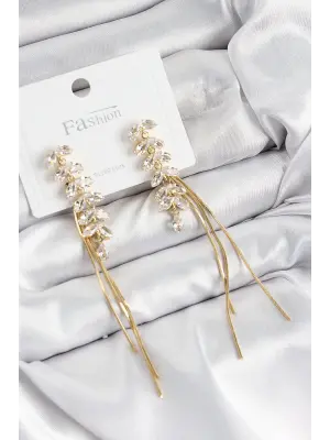 Pirinç Zirkon Taşlı Sallantılı Model Gold Renk 925 Ayar Gümüş Çivi Kadın Küpe