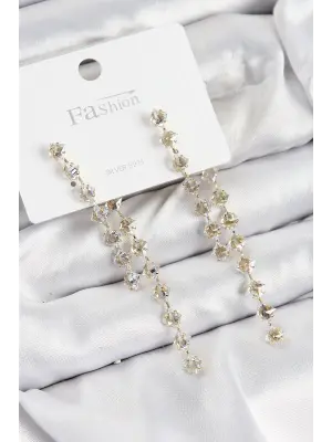 Pirinç Zirkon Taşlı Sallantılı  Model Gold Renk 925 Ayar Gümüş Çivi Kadın Küpe