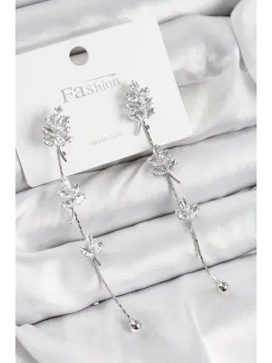 Pirinç Zirkon Taşlı Sallantılı  Model Gümüş Renk 925 Ayar Gümüş Çivi Kadın Küpe