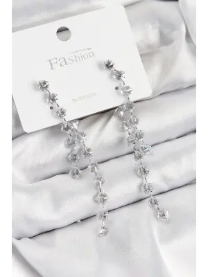 Pirinç Zirkon Taşlı Sallantılı  Model Gümüş Renk 925 Ayar Gümüş Çivi Kadın Küpe