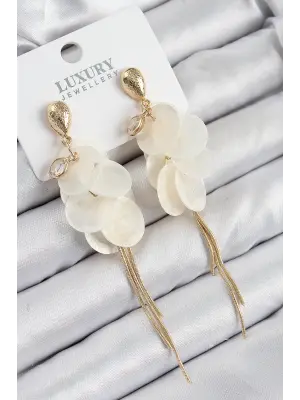 Pirinç Zirkon Taşlı Sallantılı Sedef Model Gold Renk Kadın Küpe