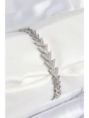 Pirinç Zirkon Taşlı Sıralı Ok Model Gümüş Renk Kadın Bileklik