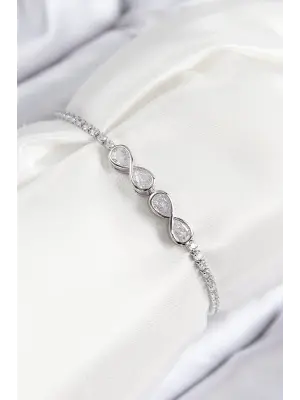 Pirinç Zirkon Taşlı Sonsuzluk Model Gümüş Renk Asansörlü Kadın Bileklik