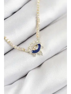 Pirinç Zirkon Taşlı Su Yolu Göz Model Gold Renk Kadın Kolye