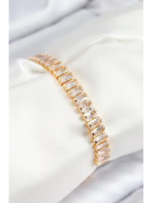 Pirinç Zirkon Taşlı Su Yolu Model Gold Renk Asansörlü Kadın Bileklik