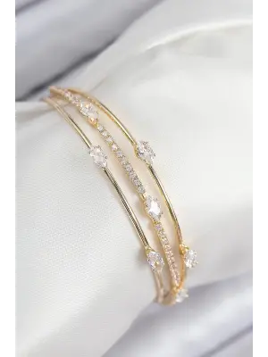 Pirinç Zirkon Taşlı Su Yolu Model Gold Renk Kadın Bileklik