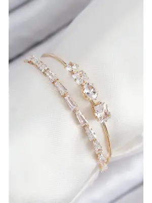 Pirinç Zirkon Taşlı Su Yolu Model Gold Renk Kadın Bileklik