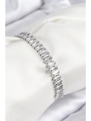 Pirinç Zirkon Taşlı Su Yolu Model Gümüş Renk Asansörlü Kadın Bileklik