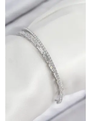 Pirinç Zirkon Taşlı Su Yolu Model Gümüş Renk Kadın Bileklik