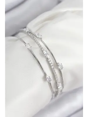 Pirinç Zirkon Taşlı Su Yolu Model Gümüş Renk Kadın Bileklik