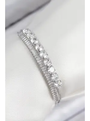 Pirinç Zirkon Taşlı Su Yolu Model Gümüş Renk Kadın Bileklik