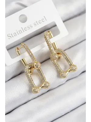 Pirinç Zirkon Taşlı Tifany Model Gold Renk Kadın Küpe