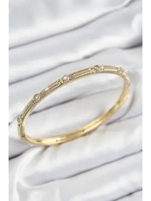 Pirinç Zirkon Taşlı Vintage Model Gold Renk Kadın Kelepçe