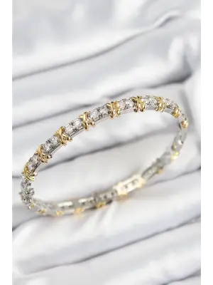 Pirinç Zirkon Taşlı XOXO Model Gümüş Ve Gold Renk Kadın Bileklik