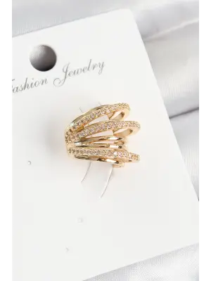 Pirinç Zirkon Taşlı Yay Model Gold Renk Sağ Kıkırdak Küpe