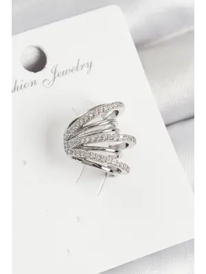 Pirinç Zirkon Taşlı Yay Model Gümüş Renk Sağ Kıkırdak Küpe