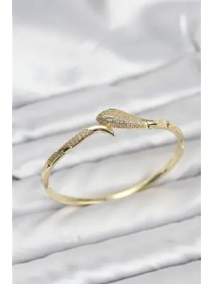 Çelik Zirkon Taşlı Yılan Model Kadın Kelepçe Bileklik