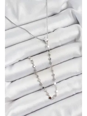 Pirinç Zirkon Taşlı Yıldız Figürlü Y Model Gümüş Renk Kadın Kolye