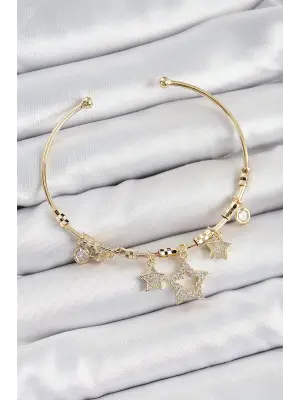 Pirinç Zirkon Taşlı Yıldız Model Gold Renk Charm Bileklik
