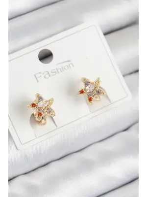 Pirinç Zirkon Taşlı Yıldız Model Gold Renk Çocuk Küpe