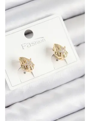 Pirinç Zirkon Taşlı Yıldız Model Gold Renk Çocuk Küpe