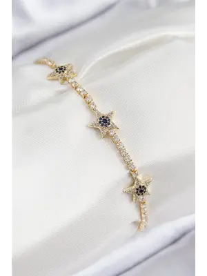 Pirinç Zirkon Taşlı Yıldız Model Gold Renk Kadın Bileklik