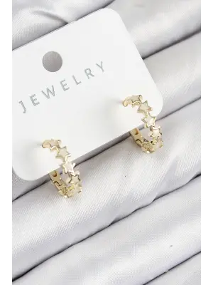 Pirinç Zirkon Taşlı Yıldız Model Gold Renk Kadın Küpe